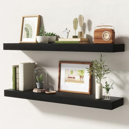 FLYJOE 32 Inch Floating Shelves, 6.5 Inch Deep Black Shelves Set of 2