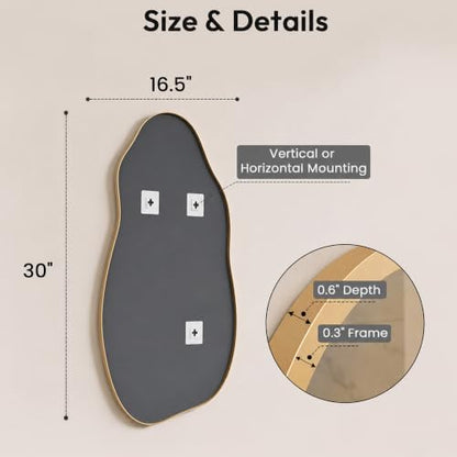 Matte Gold 30x16.5 Inch Irregular Freeform Wall Mirror