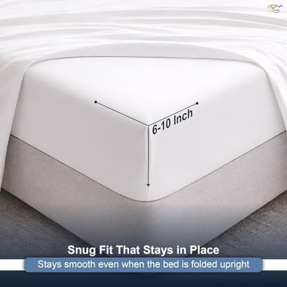 Cottington Lane White Sheets for Murphy Bed Mattress, 4 Piece Premium Ultra Soft Brushed Microfiber Twin Size Wall Bed Sheet Set, 6-10 Inch Deep Pocket with All-Around Elastic