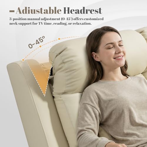Zero Wall Hugger Power Reclining Sofa with Adjustable Headrest, Electric Reclining Couch with Drop-Down Table,Outlets, Power Loveseat Recliner Sofa for Living Room (PU Beige, 3 Seat)