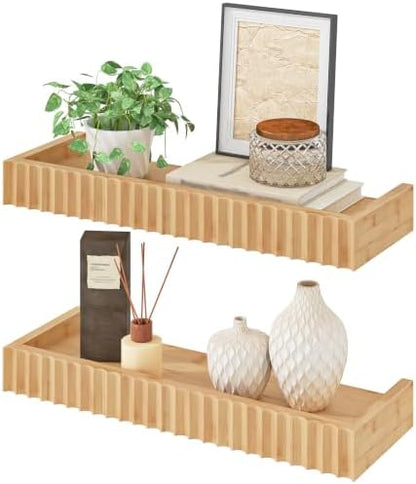 Floating Shelves, Bamboo Wall Mounted Shelves, Decorative Shelves