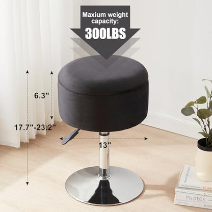 Adjustable Vanity Stool with Storage Swivel Vanity Chair Makeup Stool Black