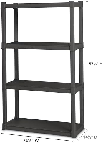 Sterilite 4 Shelf Unit, Heavy-Duty Plastic Storage & Utility Shelving Rack