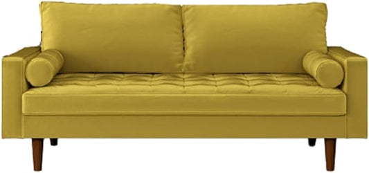Container Furniture Direct Womble Mid Century Modern Velvet Upholstered Tufted Seat with Bolster Pillows, Sofa, Dijon