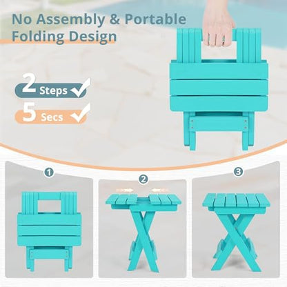 LUE BONA Small Outdoor Folding Side Table HDPS 14 Inch Height, Aruba Blue