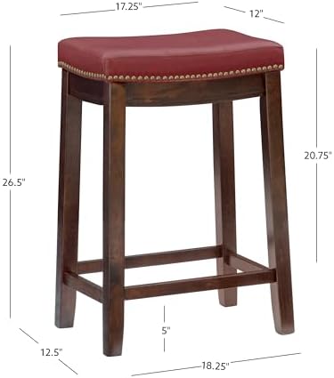 Linon Claridge Red Counter Stool, 26" x 18" x 12.75"
