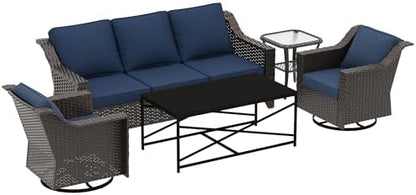 5 Piece Patio Furniture Set, Wicker Outdoor Conversation Set