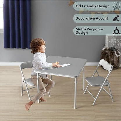 Heritage Kids Grey Kids Activity Table and Chair Set,3-Piece Furniture Set with 1 Square Table & 2 Folding Chairs, Playroom Table Set for Ages 3+