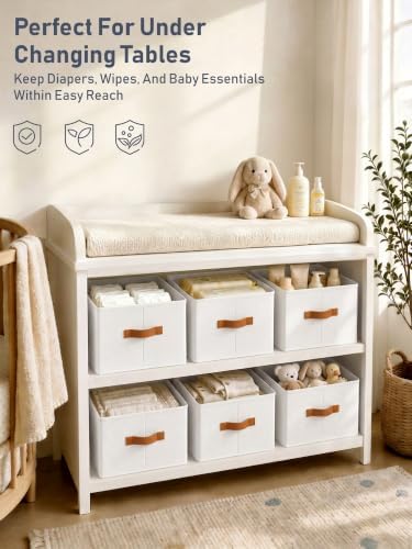 6 Pack Large Closet Storage Baskets Bins for Shelves, Collapsible Fabric Closet Organizers and Storage with Polyester Handles, Decorative Baskets for Organizing Clothes, Towels, Linen Closet 16x12x10"