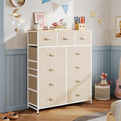 WLIVE Tall Dresser for Bedroom, 11 Drawer Chest of Drawers, Cream White