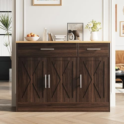 Vongrasig 43" Farmhouse Sideboard Buffet Cabinet, Rustic Brown