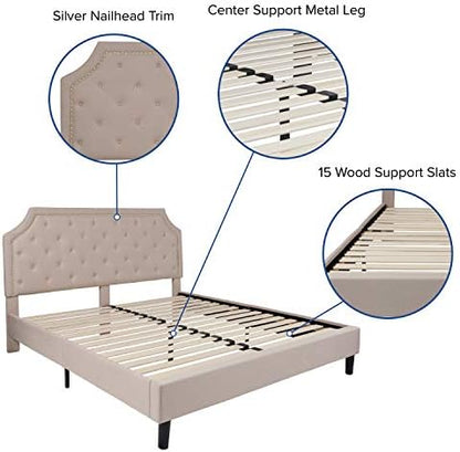 EMMA + OLIVER Beige King Tufted Wingback Platform Bed