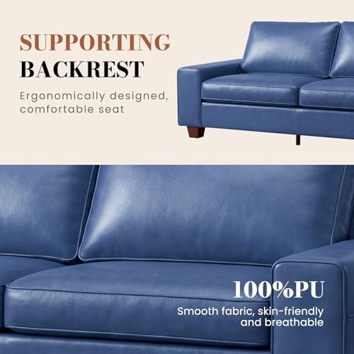 COUCHOICE Modern Faux Leather Sofa Couch (88.58", Blue)