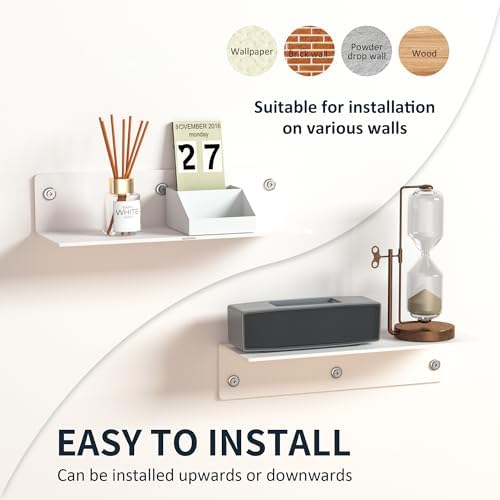 12 Inches White Acrylic Wall Shelves Set of 2, Wall Mounted Shelves for Plants, Speaker, Camera, Toiletries, Spice Jars, Coffee, Candles, Shoes, 2 Pack
