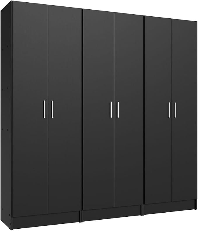 Madesa Wardrobe Armoire Closet Pantry Storage Cabinet with 6 Doors and 15 Utility Shelves 71" L Wooden Organization Unit for Bedroom, Office, Laundry Room, Kitchen, and Garage (Black)