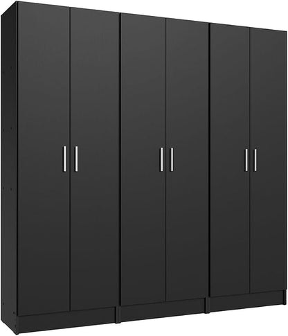 Madesa Wardrobe Armoire Closet Pantry Storage Cabinet with 6 Doors and 15 Utility Shelves 71" L Wooden Organization Unit for Bedroom, Office, Laundry Room, Kitchen, and Garage (Black)