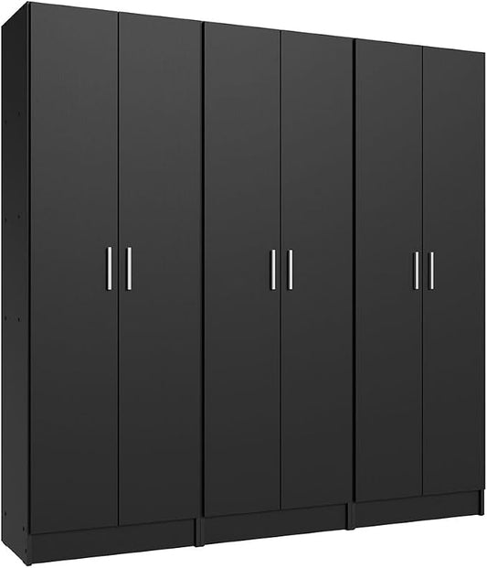 Madesa Wardrobe Armoire Closet Pantry Storage Cabinet with 6 Doors and 15 Utility Shelves 71" L Wooden Organization Unit for Bedroom, Office, Laundry Room, Kitchen, and Garage (Black)