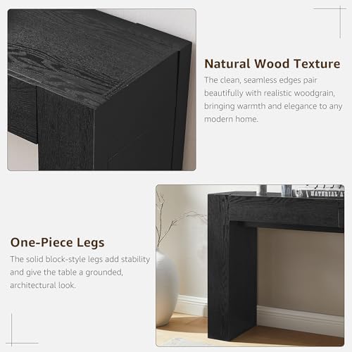 OKD 63" Console Table with Drawers, Thick Block Entryway Table, Black