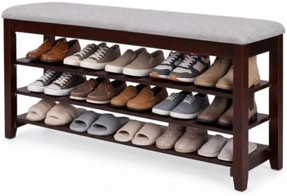 3-Tier Shoe Bench 47" Solid Wood Shoe Storage Bench Entryway