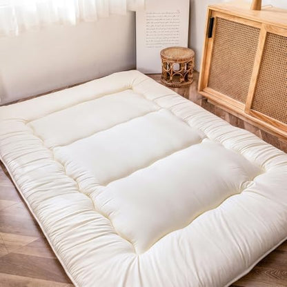 MAXYOYO Japanese Tatami Mat - Full Size Foldable Sleeping Mattress, Thicken Guest Mat, Off White