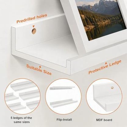 48inch Long Floating Shelves for Wall Decor, 5-Set Shelves with Lip, White
