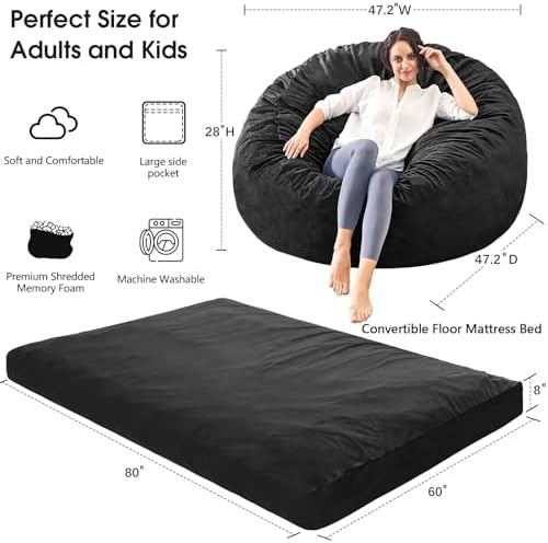 Bean Bag Chairs for Adults - Giant Bean Bag Convertible Floor Sofa