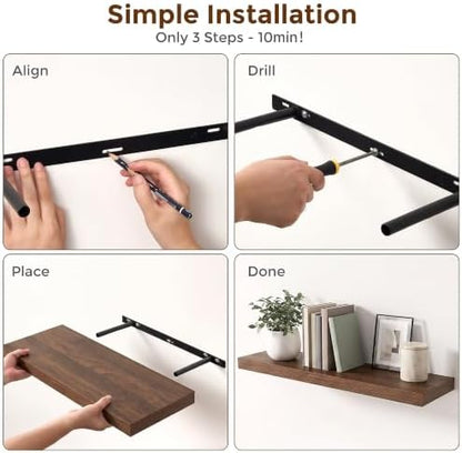 Dreamland 16 Inch Floating Shelves for Wall, Set of 2, Walnut