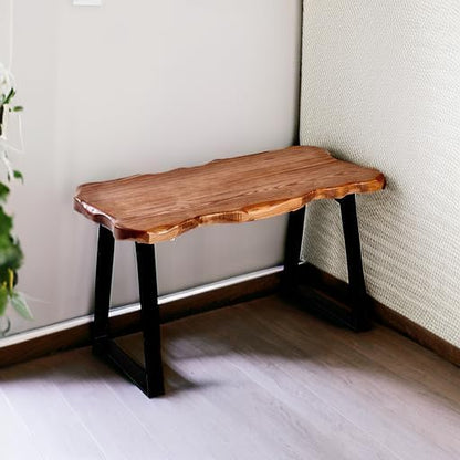 WELLAND Wood Entryway Bench with Metal Legs, Mid-Century Modern Bench for Living Room, Indoor, Porch, Farmhouse