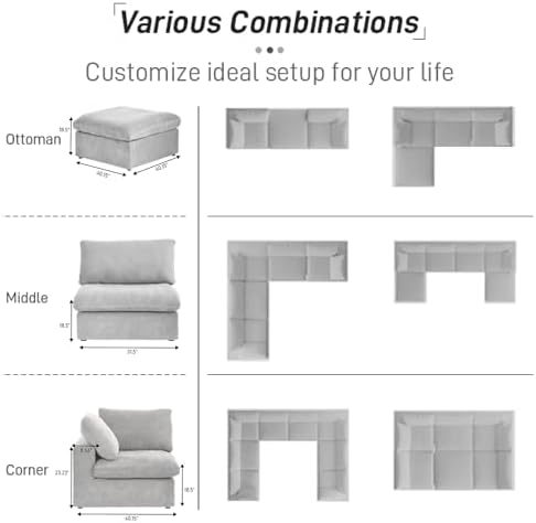 160.6'' Cloud Couch Modular Sectional Sofa with Thick Cushion,U Shaped Sofa Convertible Couch with Storage Ottomans for Living Room,Cover Washable & Removables