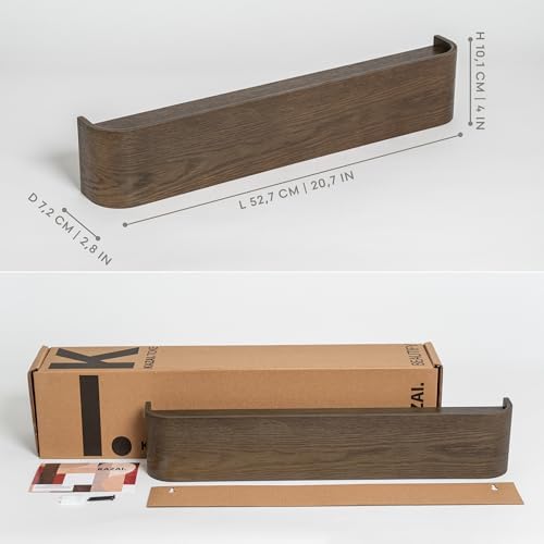 Kazai. Wall-Mounted Coat Rack 'Toke' - Modern Design Coat Rack with Hidden Wall Hooks - Solid Wood Veneer Panel Coat Hanger - Oak, Dark