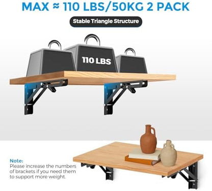 Matte Black Folding Shelf Brackets, 8 Inch, 4 Pack