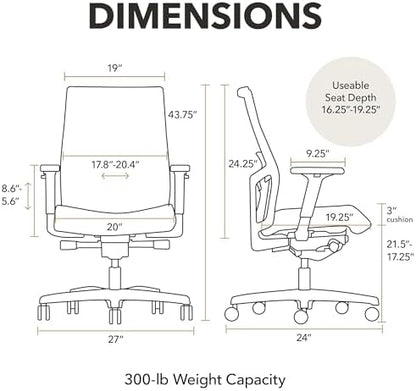 HON Ignition 2.0 Ergonomic Office Chair, Lumbar Support, Desk Chair, Black