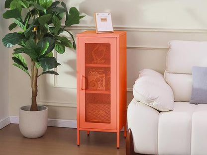 Slim Metal Storage Cabinet with Mesh Doors - 42'' Tall Narrow Organizer Tower, Compact Freestanding Cabinet, Versatile Utility Storage for Home, Office, Kitchen, Living Room, Durable and Modern Design