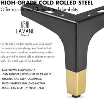La Vane 7 Inch Diamond Triangle Metal Furniture Legs 4PCS- Heavy Duty Iron