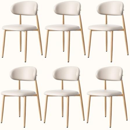 Upholstered Dining Chairs Set of 6 Mid-Century Modern Kitchen & Dining Room Chairs with PU Leather Seat and Backrest Ergonomic Sillas de Comedor(Original/Beige)
