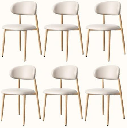 Upholstered Dining Chairs Set of 6 Mid-Century Modern Kitchen & Dining Room Chairs with PU Leather Seat and Backrest Ergonomic Sillas de Comedor(Original/Beige)