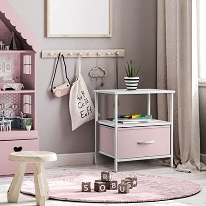 Sorbus 1 Drawer Shelf Storage Nightstand - Kids Bedside Furniture End Table Night Stand with Steel Frame Wood Top & Easy Pull Fabric Bins. Dresser & Chest for Home Bedroom Accessories Office & College