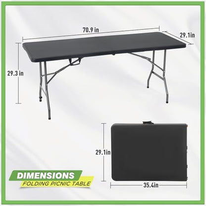 BestOffice | 6FT Folding Table | Black | Portable Plastic Table