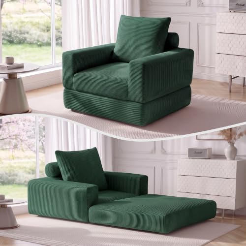 Boneless Convertible Futon Sofa Bed, Corduroy Folding Floor Sleeper Chair