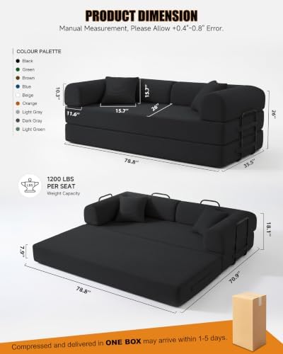 79" Sofa Bed, Convertible Futon Sofa, Boneless Couches for Living Room