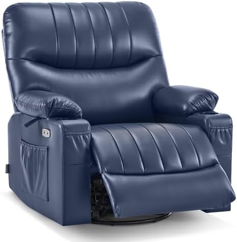 MCombo Oversize Swivel Glider Recliner Chair with Heat & Massage 7785 Blue