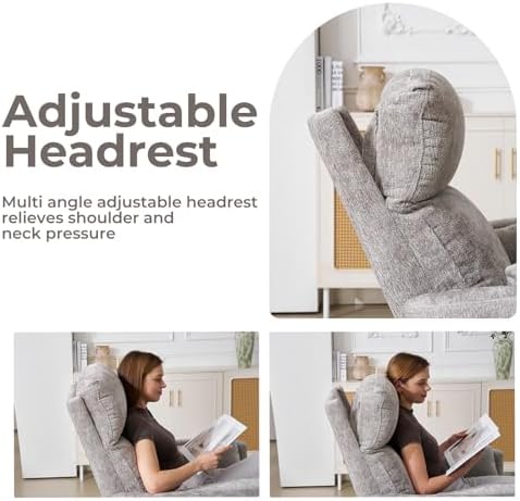 Oversized Swivel Rocker Recliner Chair with Massage and Heat, Manual Swivel Glider Rocker Recliner with 2 Bolster Pillows, Rocking Nursery Chair with Storage Ottoman , Adjustable Headrest, Light Grey