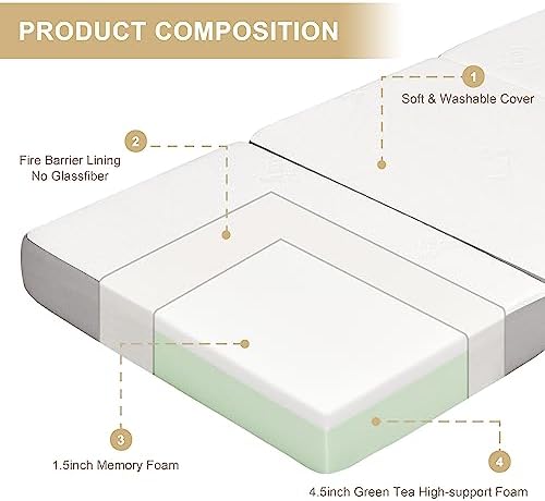 Lazyzizi Folding Mattress,Memory Foam Tri-fold Mattress with Breathable & Washable Bamboo Fiber Fabric Cover, Foldable Floor Guest Bed for Camping, Road Trip, 6Inch TwinXL