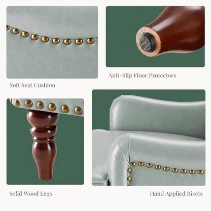 Faux Leather Living Room Chairs (Set of 2) with Rivet Trim