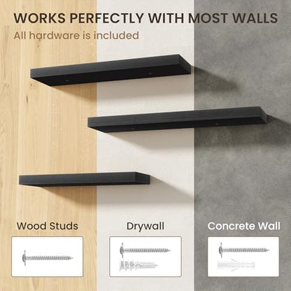 FLYJOE 32 Inch Floating Shelves, 6.5 Inch Deep Black Shelves Set of 2