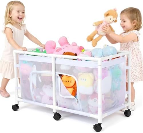 Toy Box for Girls Boys with See-Through Mesh & 360° Rotating Wheels
