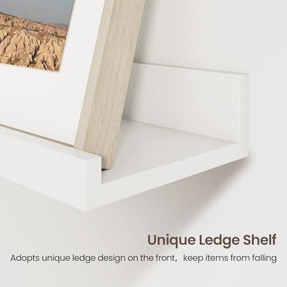 Picture Ledge Shelf, 16 Inch White Floating Shelves Set of 3