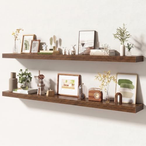 FLYJOE 55 Inch Floating Shelves, 6.5 Inch Deep Walnut Shelves Set of 2