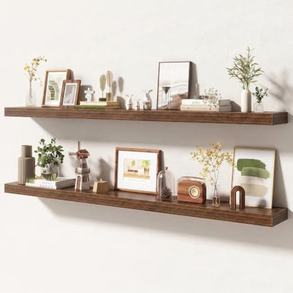 FLYJOE 55 Inch Floating Shelves, 6.5 Inch Deep Walnut Shelves Set of 2