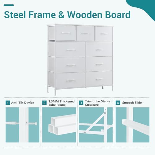 OLIXIS 9 Drawer Fabric Dresser for Bedroom, Chest of Drawers Organizer